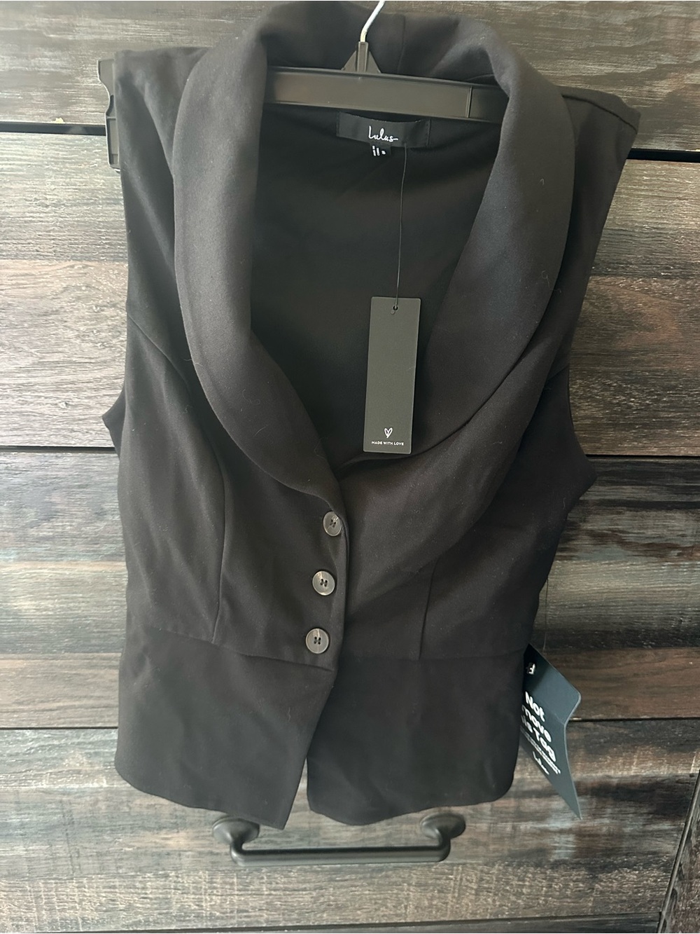 Lulu's Black Sleeveless Draped Collar Button Front Blouse